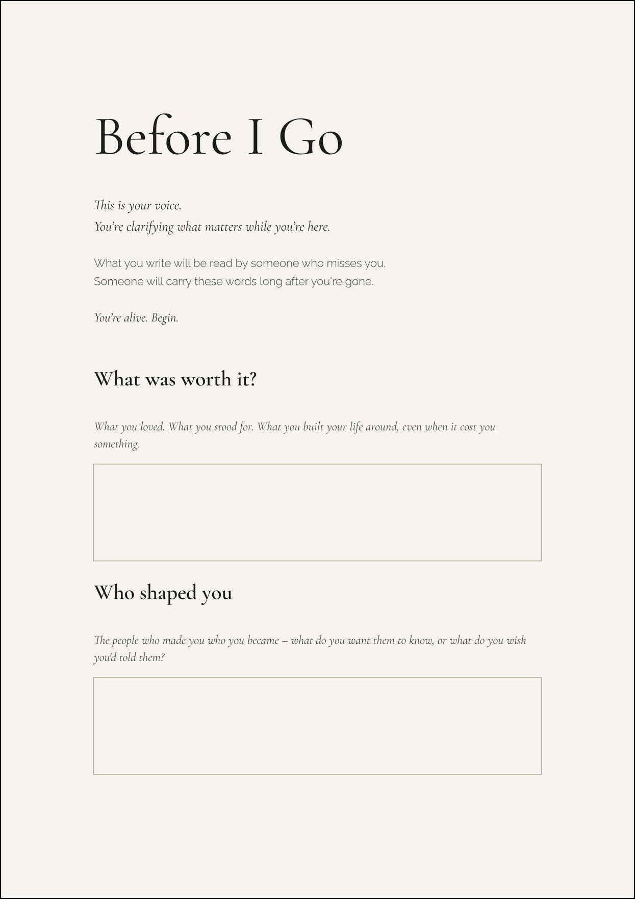 Before I Go by Lastrite Page 1 Preview Before I Go - Page 1 preview showing final intentions document